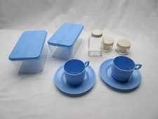 Vintage blue plastic sandwich boxes cups plates glass bottles Isovac picnic ware