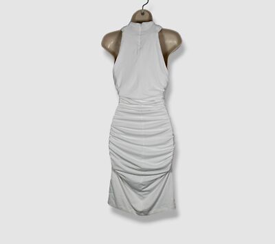 susana monaco white halter dress $178 Susana Monaco Women's White Ruched Crisscross Halter Bodycon Dress  Size M
