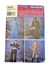 Simplicity Sewing Pattern 5840 Costumes Wizard Capes Size A XS to XL Uncut 2002