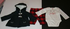 New Carter's Girls 3 Piece Toggle Hoodie Cat Bodysuit Top Pant Set 12m 18m 24m
