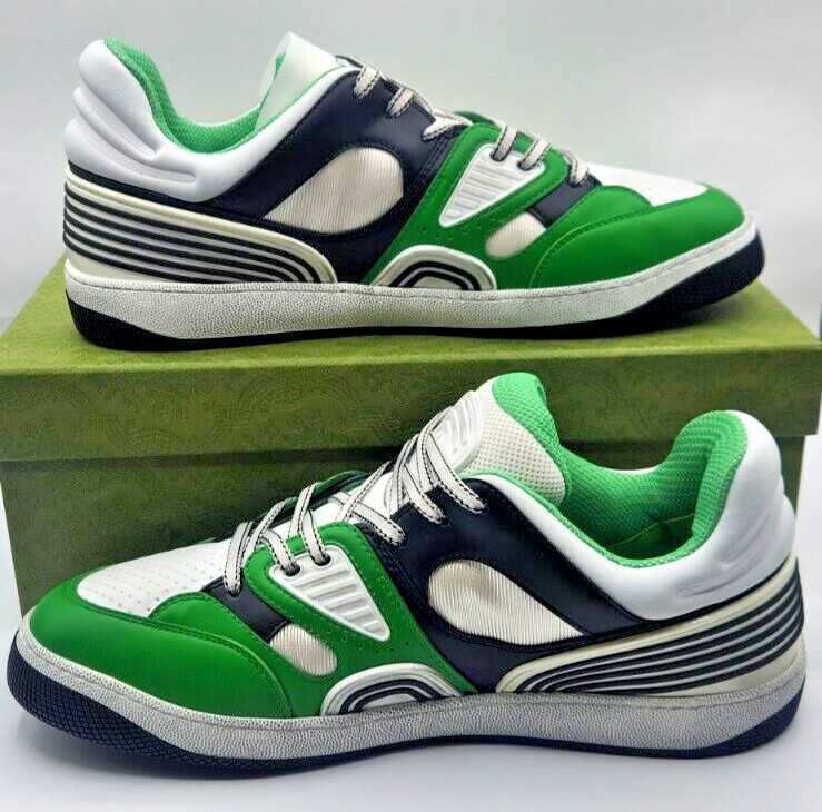 Gucci Basket Demetra Distressed Men's White/Green Sneakers UK12.5 US13 $950 thumbnail 4