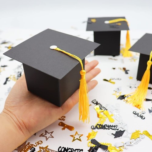 50X Tassel Doctoral Mortarboard Cap Shape Candy Box Square Graduation Gift Cases - Picture 3 of 6