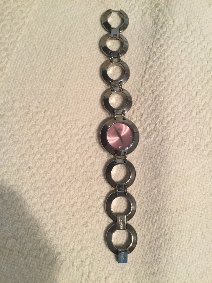 Reloj Damas Esprit, Acero Inoxidable Cadena Trasera Eslabón Circular Rosa Perla Cara Nuevo Sin Etiquetas Foto 4 de 4