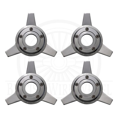 3 Bar Zenith Locking Style Chrome Knock Off Spinner Caps for Lowriders, Set of 4