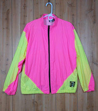 VTG 80s Hot Pink Yellow Vented Nylon Windbreaker Jacket Dove Made in USA Rare L