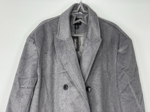 Women’s Grey Oversized Shoulder Pad Double Breast Maxi Wool Coat Size UK 16 New - Picture 11 of 17