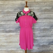 New LOVE DELIRIOUS size 1X black lace short sleeves pink dress (67)