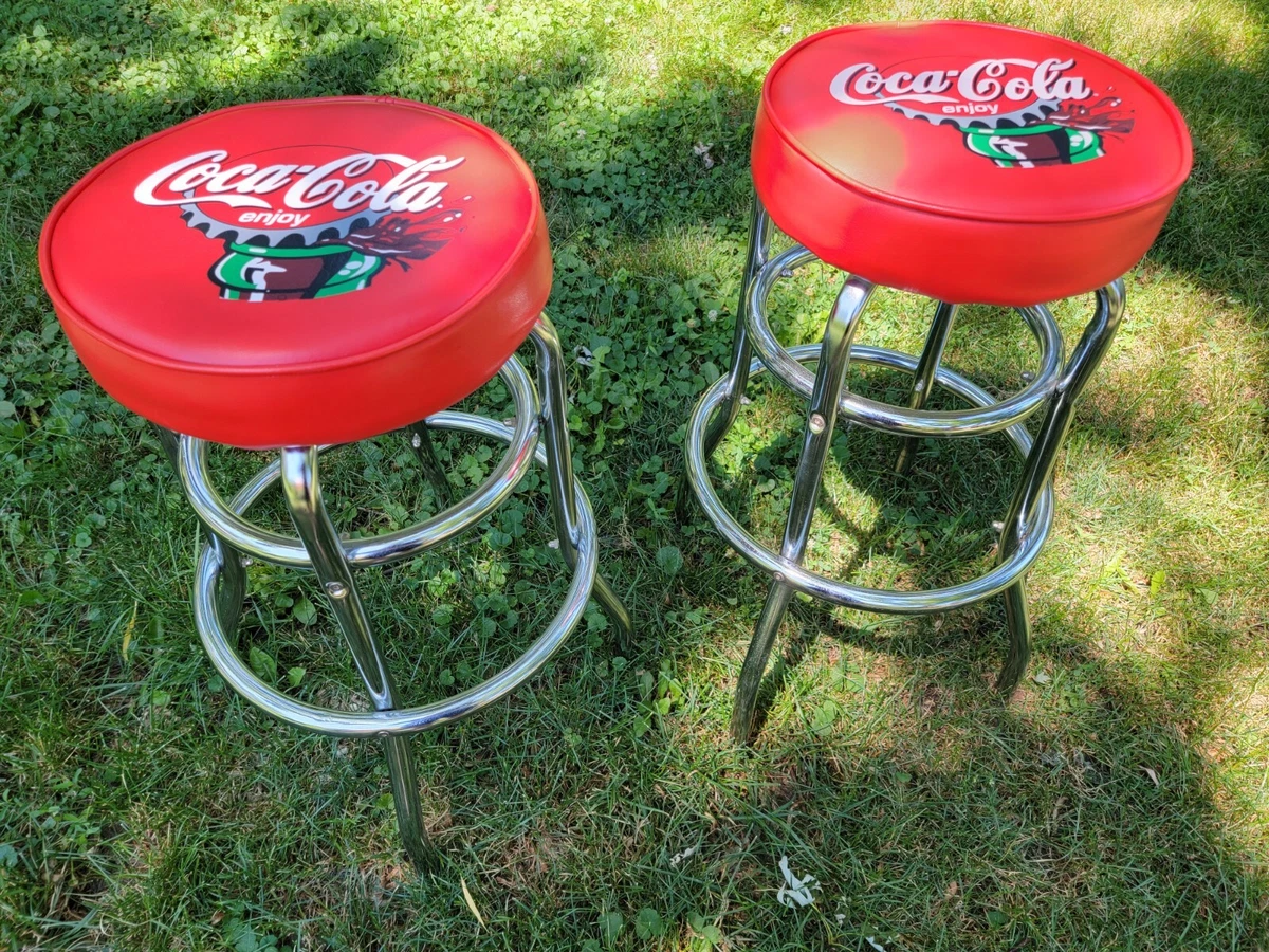 Coke Chrome Bar Stool with Swivel - Coca-Cola Things Go Better with Coke Bottle Art