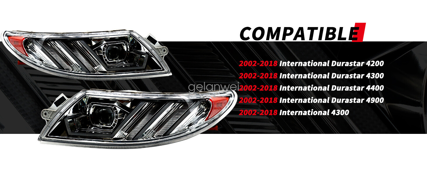 Full LED Projector Pair Headlights For 02-18 International 4100 4200 4300 4400