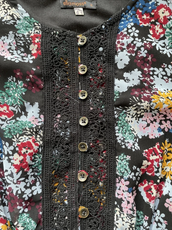 Vestido Floral Ella Moss Negro Amarillo Azul Rojo Niñas Talla 10 Foto 3 de 4