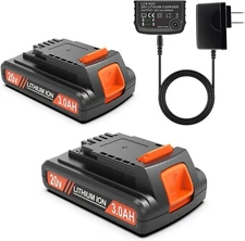 3000mAh 20v MAX Battery and Charger, Replacement for Black and Decker 20v | 2 Pk