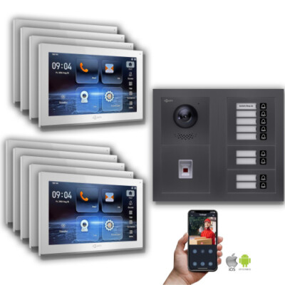Goliath IP Video Türsprechanlage: 10-Zoll 9 Familienhaus, Fingerprint, Anthrazit