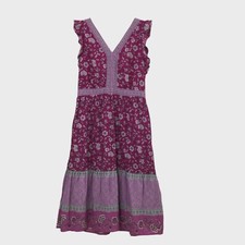 Loft Dress Women's 6P Purple Multi Floral V Neck Ruffle Sleeve Midi Cottagecore