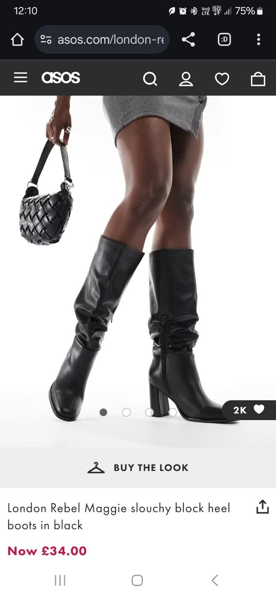 BNWT ASOS London Rebel Black PU Leather Knee High Slouch Boots