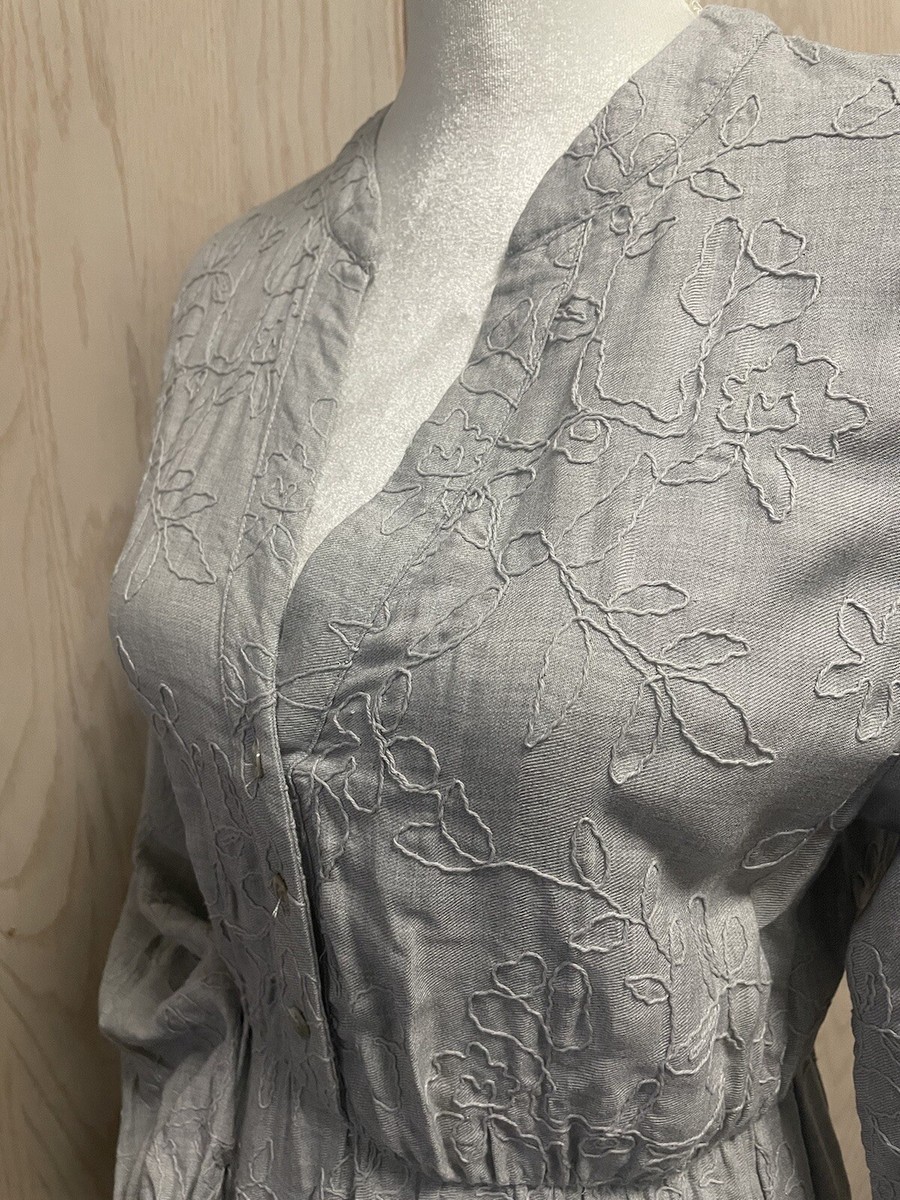 ZARA Grey Embroidered Dress XS Maxi Tiered Cotton Long Sleeve . Brand New.  | eBay