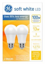 LED Light Bulbs, Soft White, A19 Shape, Medium Base, 13 Watts, 2-Pk. - 93131322