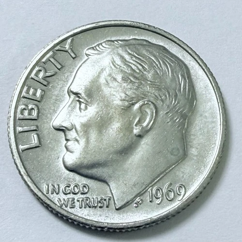 1969 Roosevelt Dime 10c Coin AU About Uncirculated Condition #5932