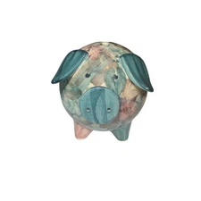 Vintage Ceramic Jersey Pottery Piggy Bank Hand Painted Cottagecore Floral