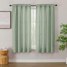 Sage Green Linen Curtains 63 Inch Length 2 Panels, Faux Linen Textured Semi Ligh