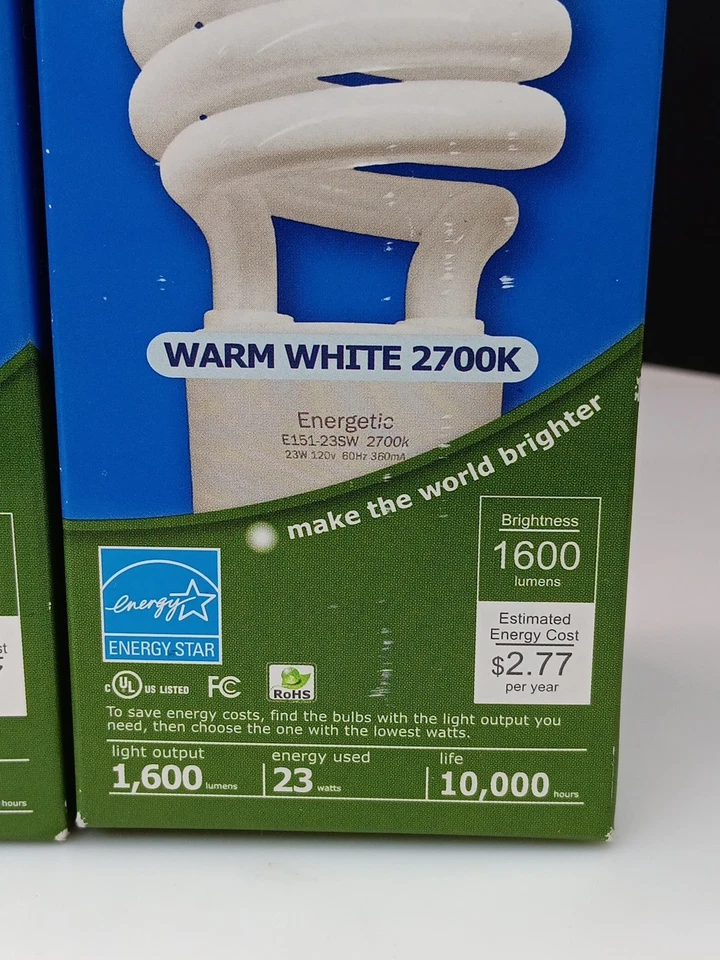  100w Warm White Bulb 2 Pack~9 Year Life/2700k Energetic Lighting 23w Equivalent - Image 2 of 4