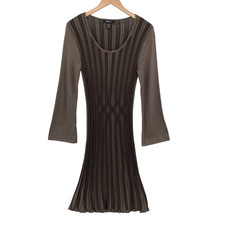 Style & Co Women’s L Brown Ribbed Knit Sweater Dress 3/4 Sleeve Scoop Neck