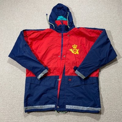 Vintage Helly Hansen Jacket Mens XL Red Waterproof Shell Rain Coat Hooded Mac