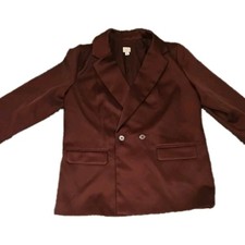 Women's Structured Satin Blazer A New Day Burgundy M