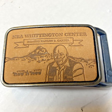 NRA Whittington Center Belt Buckle Honors Harlon B. Carter Leather Brass  Z10 