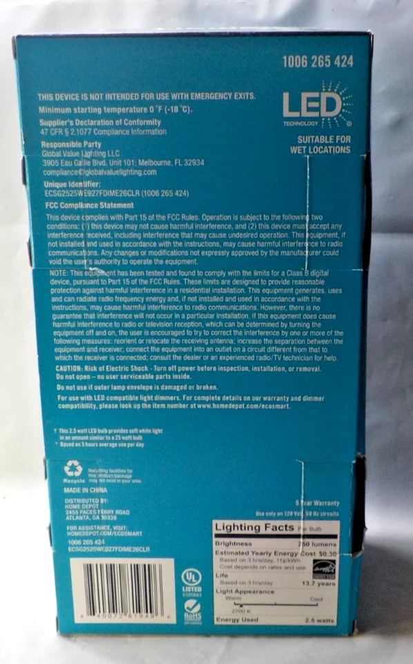 NEW EcoSmart 3-pk 25W Clear G25 Filament LED Bulbs  Soft White 2700K - Image 3 of 4