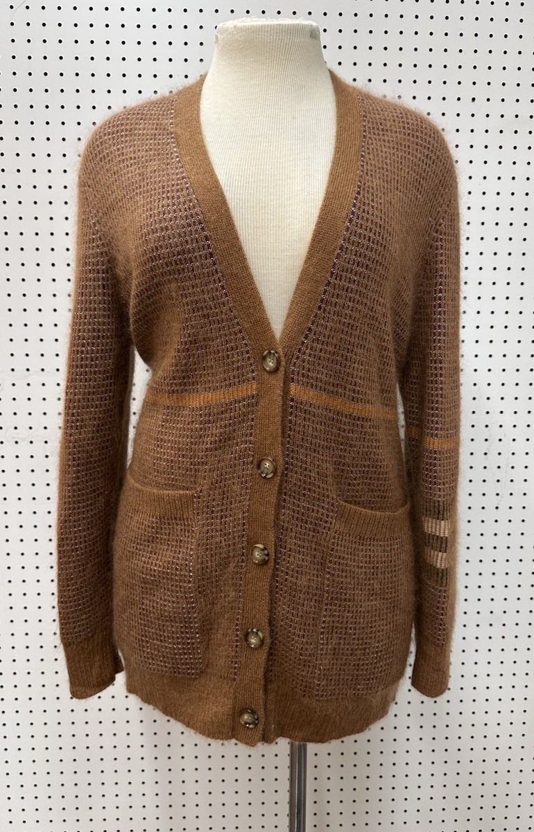 Burberry London Mohair Silk Blend Jacquard V Neck Cardigan Sweater Burberry London Mohair Silk Blend Jacquard V Neck Cardigan Sweater