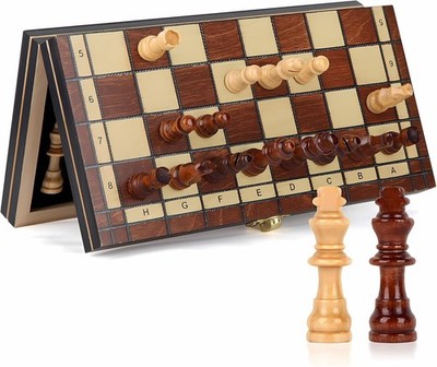 Wooden Magnetic Chess Game, 24 x 24 cm, Portable Foldable Travel Chess Board,...