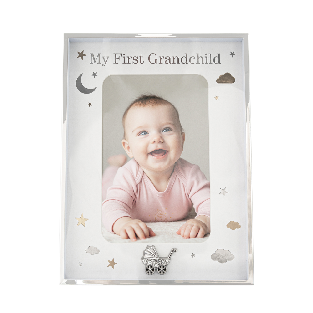 Grandchild Silver Plated Frame with Gold and Silver Stars and Clouds by Happy...