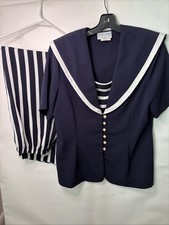 Vintage Women  s Leisure Suit Size 12 - See Measurements 70  s Leslie Belle Navy