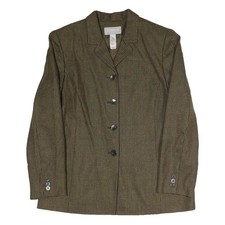 LIZ CLAIBORNE Womens Brown Houndstooth Button Jacket UK 12 Polyester Blend