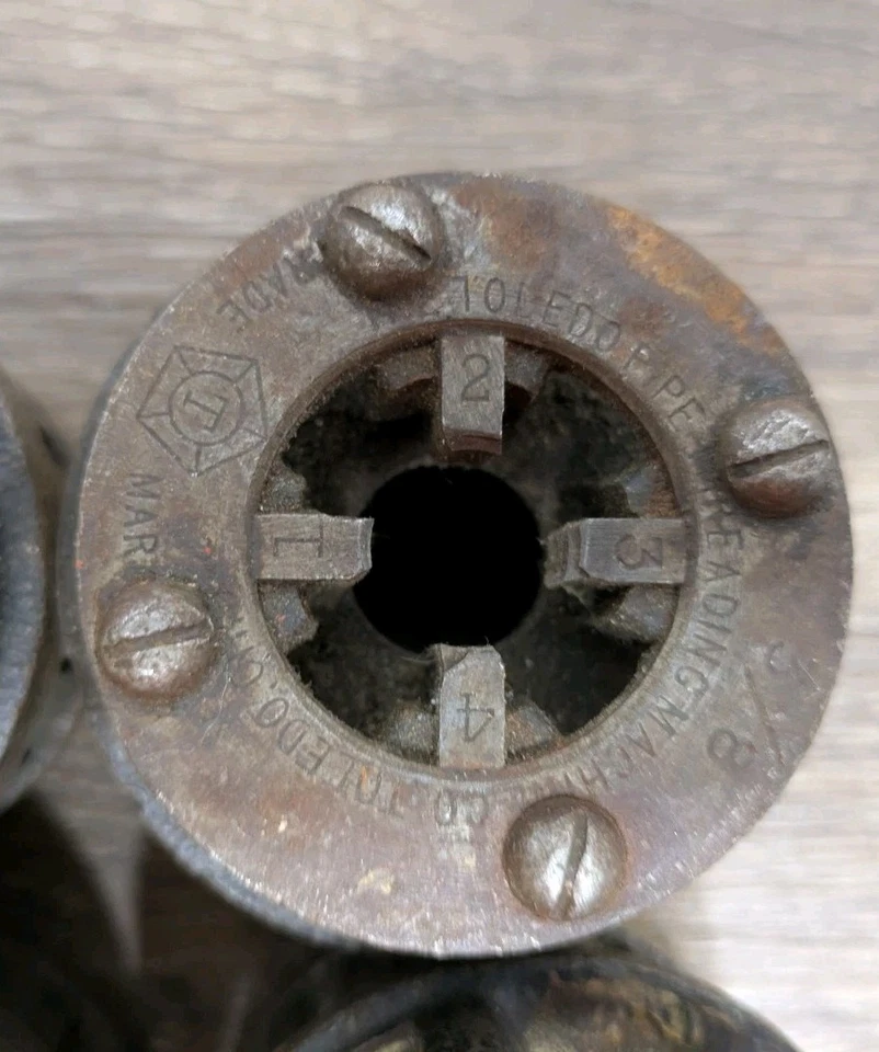 Toledo Pipe Threader Die Head Set of 4 - 1/8", 1/4", 3/8", 1/2" Vintage Tools - Image 3 of 4
