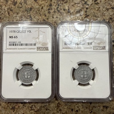 1978 Greece 10L MS 65 Grade NGC 10 Lepta Aluminum Coin Bull Reverse 2 ...