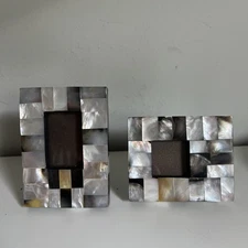 Mother Of Pearl Mini Small Frame Set Picture Photo 3" Pair Lot Tiny Black White