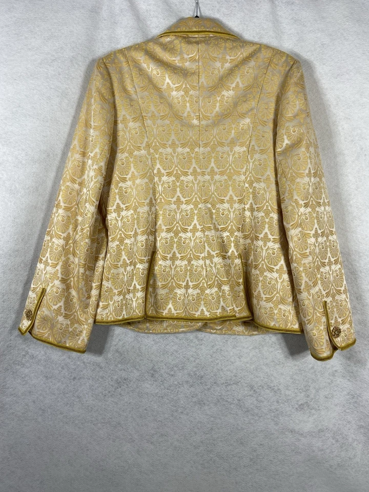 Traje Falda Lily & Taylor 2 Piezas Talla 16 Beige Dorado Blazer Botón Bordado Floral Foto 4 de 4