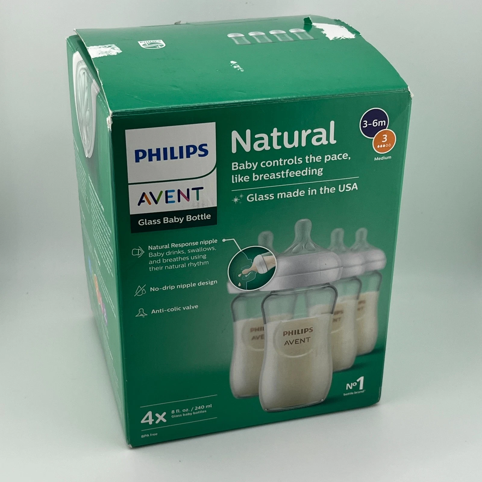 Philips Avent Natural Glass Baby Bottles 3-6 months - 8oz (4 Pack) NEW Open Box
Opens in a new windo