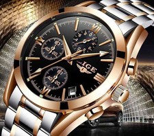 Lige Men’s Watch Blackface Sliver And Rose gold