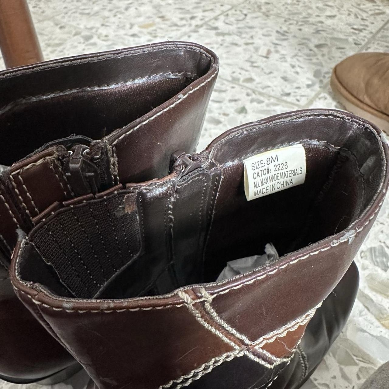 Vintage brown patchwork platform square toe faux … - image 8