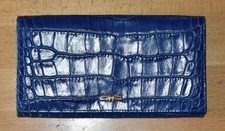 Portefeuille porte monnaie porte carte Longchamp cuir bleu façon croco roseau