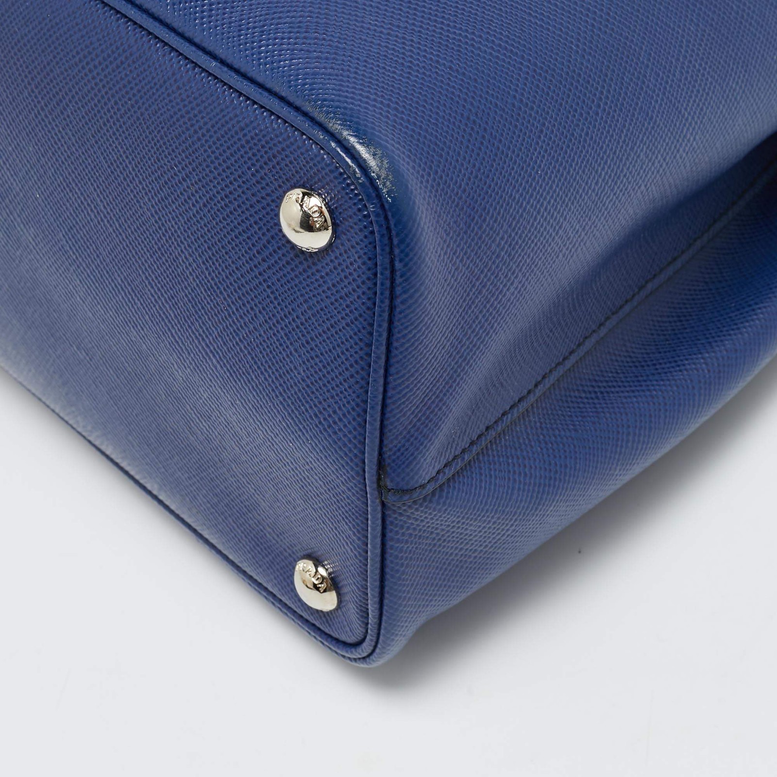 Prada Double Handle Medium Blue Saffiano Cuir Leather Tote thumbnail 11