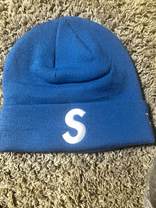 Supreme x New Era Blue Knit Beanie Hat White "S" Logo Embroidery One Size