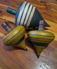 Lot of 3 Early 20th Century handmade wooden Tops Spinning Toys Folk Art