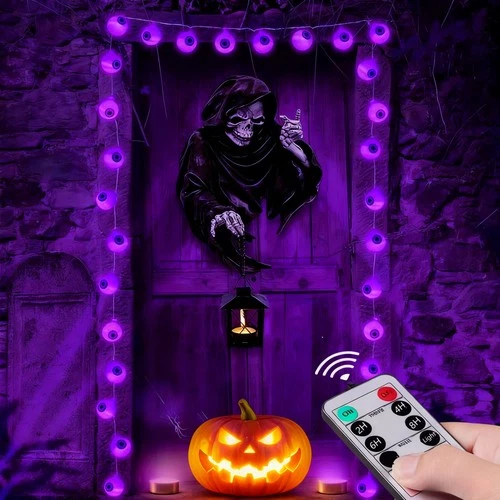 16ft Halloween Eyeball String Lights with 30 LED Decorations Outdoor Lights - Picture 1 of 14