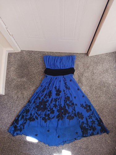 Jane Norman Größe 8 trägerloses Kleid blau und schwarz