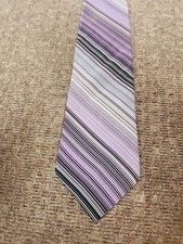 Zylos George Machado Silk Tie Mens Purple Black White Striped Made in USA