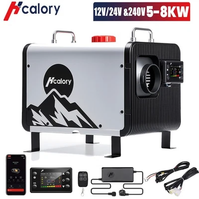 HCALORY Calefacción diésel 8KW 12V/24V/240V calefacción auxiliar calefacción de aire APP y adaptador LCD coche