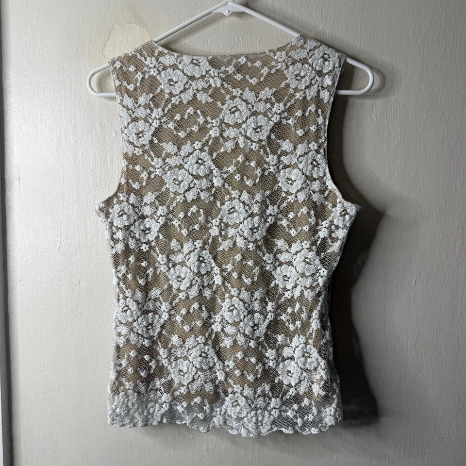 Camiseta sin mangas Cabi blanca encaje beige bola romántica talla grande Foto 4 de 4